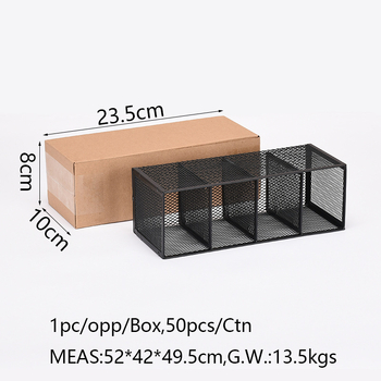 Metalo stalinis organizatorius su keliomis skyrių (3–4), rašiklių laikiklis ir kosmetikos organizatorius, pritaikymas