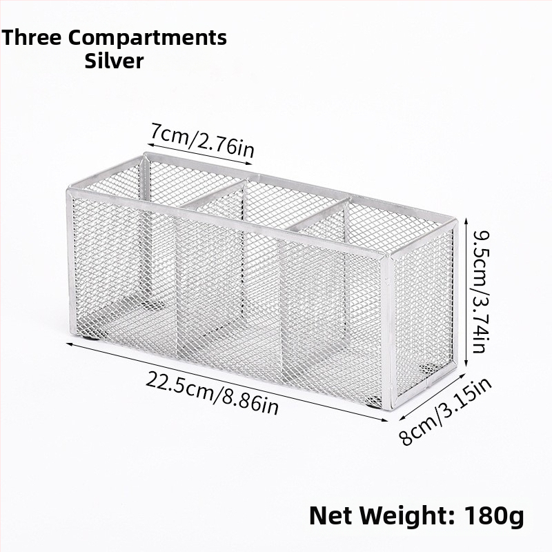 Metalo stalinis organizatorius su keliomis skyrių (3–4), rašiklių laikiklis ir kosmetikos organizatorius, pritaikymas