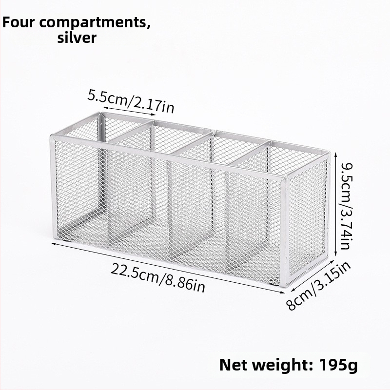 Metalo stalinis organizatorius su keliomis skyrių (3–4), rašiklių laikiklis ir kosmetikos organizatorius, pritaikymas