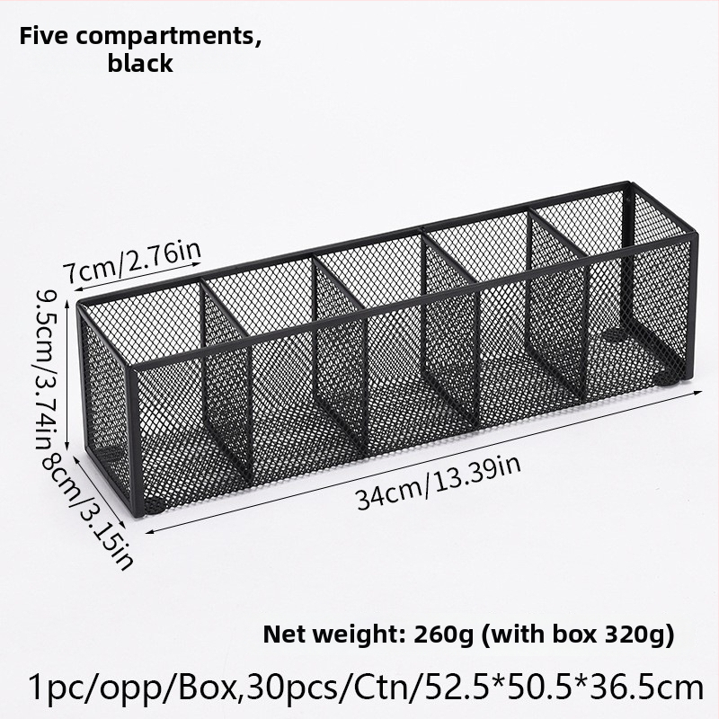Metalo stalinis organizatorius su keliomis skyrių (3–4), rašiklių laikiklis ir kosmetikos organizatorius, pritaikymas
