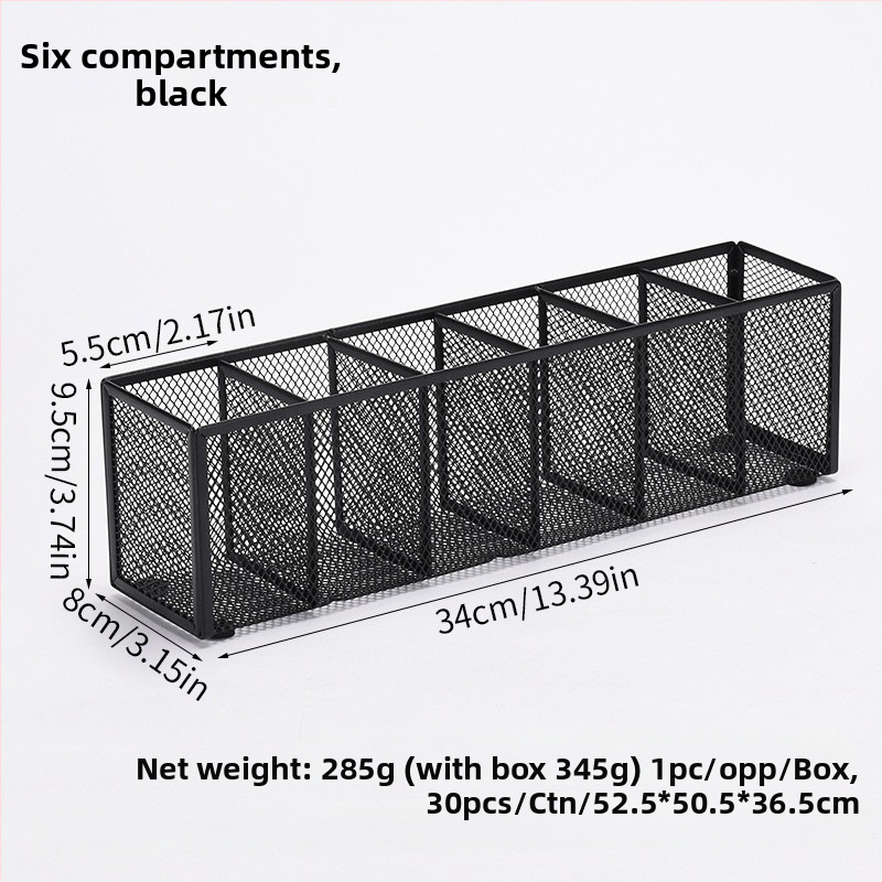 Metalo stalinis organizatorius su keliomis skyrių (3–4), rašiklių laikiklis ir kosmetikos organizatorius, pritaikymas