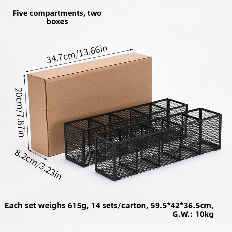 Metalo stalinis organizatorius su keliomis skyrių (3–4), rašiklių laikiklis ir kosmetikos organizatorius, pritaikymas