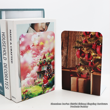 Metaliniai knygų stovai L formos su priešslydimo danga, Kalėdinio stiliaus biuro dekoras, komplektas 2 vnt., grynoji masė 465 g