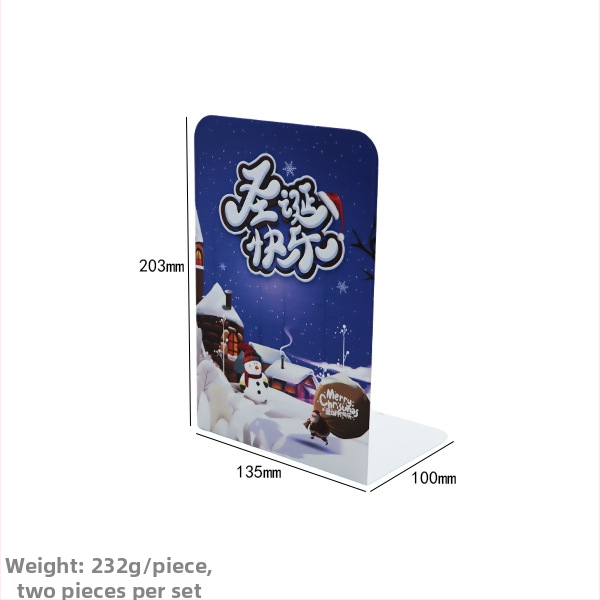 Metaliniai knygų stovai L formos su priešslydimo danga, Kalėdinio stiliaus biuro dekoras, komplektas 2 vnt., grynoji masė 465 g