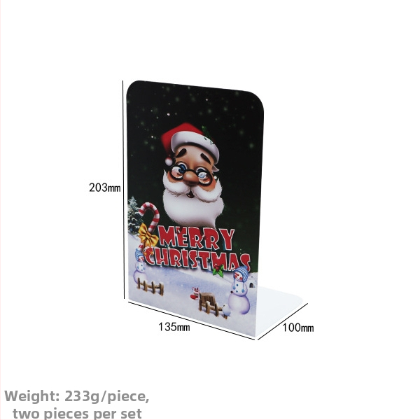 Metaliniai knygų stovai L formos su priešslydimo danga, Kalėdinio stiliaus biuro dekoras, komplektas 2 vnt., grynoji masė 465 g