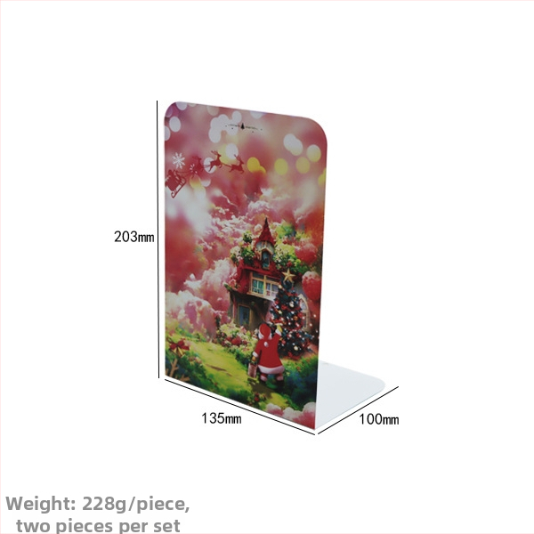 Metaliniai knygų stovai L formos su priešslydimo danga, Kalėdinio stiliaus biuro dekoras, komplektas 2 vnt., grynoji masė 465 g