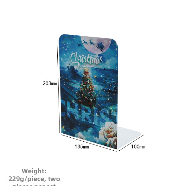 Metaliniai knygų stovai L formos su priešslydimo danga, Kalėdinio stiliaus biuro dekoras, komplektas 2 vnt., grynoji masė 465 g