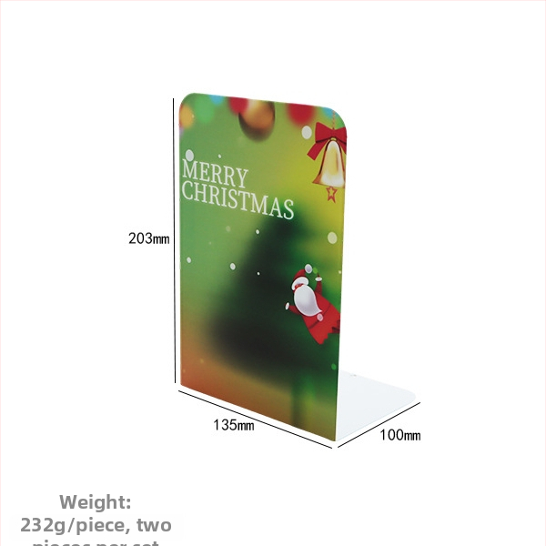 Metaliniai knygų stovai L formos su priešslydimo danga, Kalėdinio stiliaus biuro dekoras, komplektas 2 vnt., grynoji masė 465 g