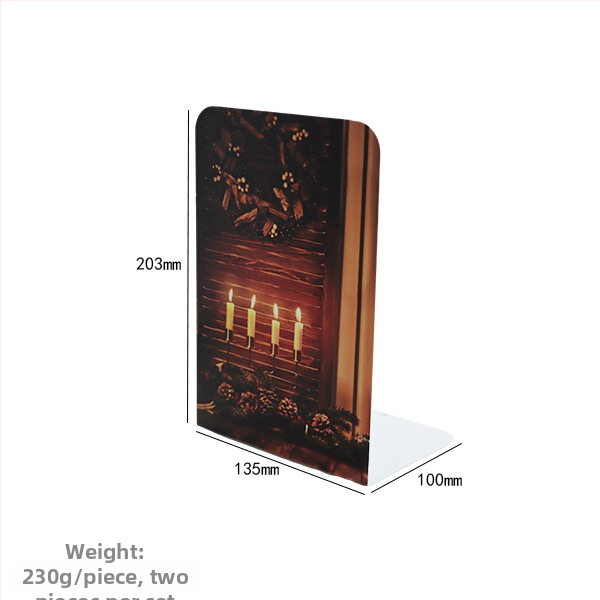 Metaliniai knygų stovai L formos su priešslydimo danga, Kalėdinio stiliaus biuro dekoras, komplektas 2 vnt., grynoji masė 465 g