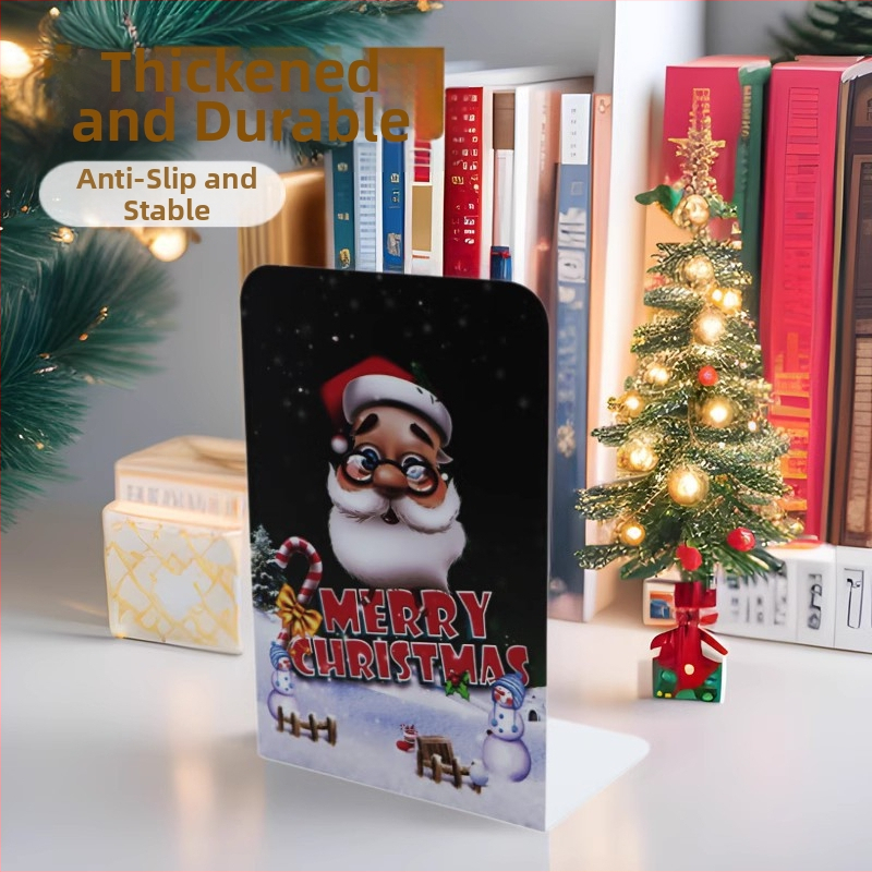 Metaliniai knygų stovai L formos su priešslydimo danga, Kalėdinio stiliaus biuro dekoras, komplektas 2 vnt., grynoji masė 465 g