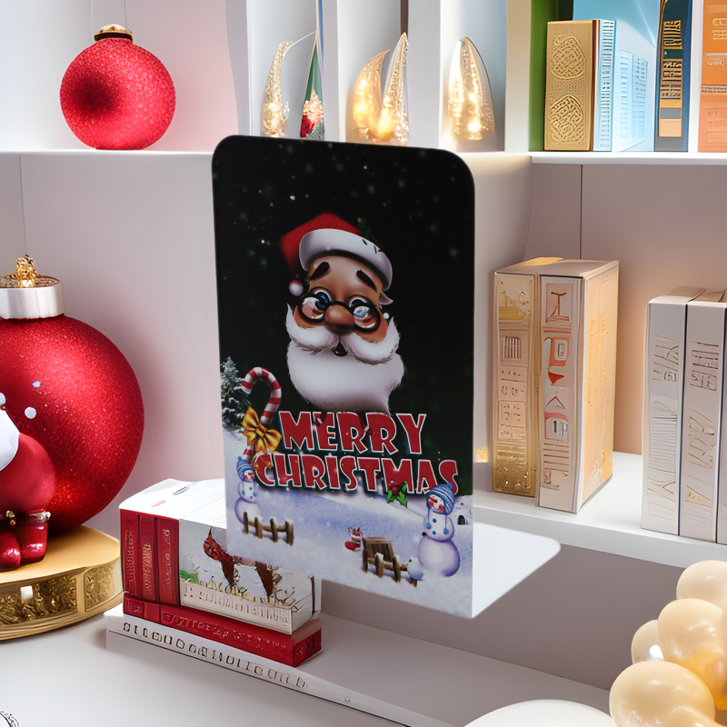 Metaliniai knygų stovai L formos su priešslydimo danga, Kalėdinio stiliaus biuro dekoras, komplektas 2 vnt., grynoji masė 465 g