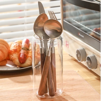 Комплект прибори за хранене: нож за стейк, вилица, лъжица и десертна лъжица с дръжка от орехово дърво, 304 неръждаема стомана, ръчна изработка, стил лек лукс