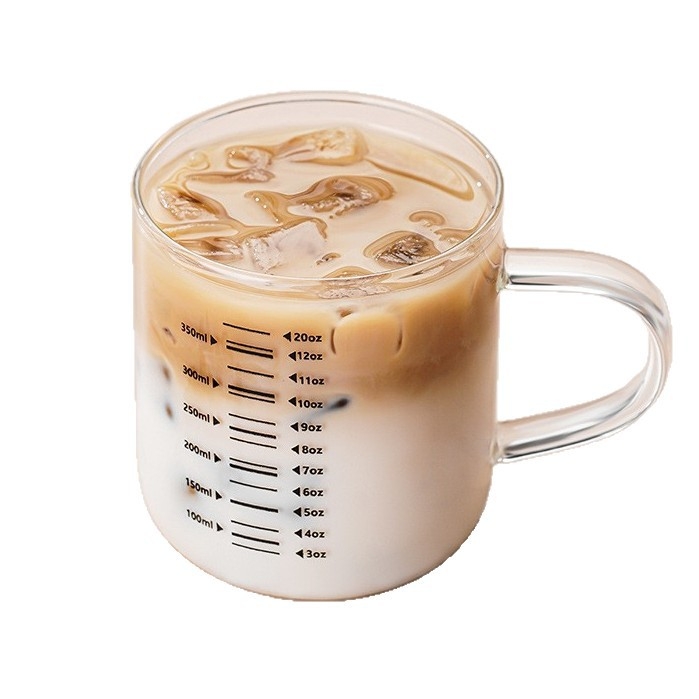 Чаша за мляко с дръжка — стъкло с висока боросиликатност, устойчива на високи температури, ръчна изработка, семпъл дизайн