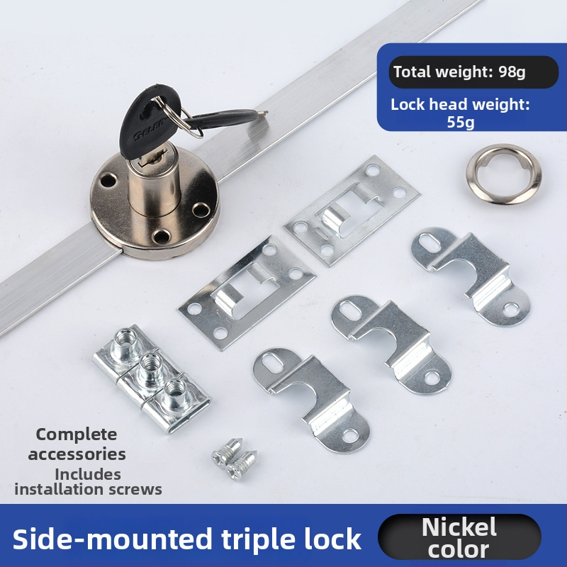 Комбинационна брава за офис бюро и чекмеджета с три заключващи пръти (Side Triple Lock) – цинкова сплав, модерен стил, марка High-minded hardware