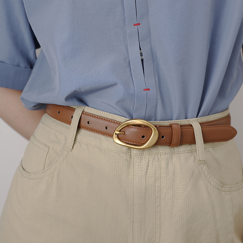 Curea pentru femei din piele naturală, cataramă cu cui - Piele de vițel, prim strat, lățime 2-4 cm