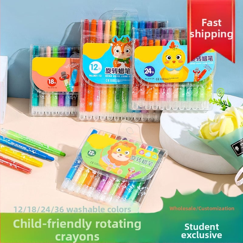 Детски въртящ се комплект цветни моливи (модел 810 – къс въртящ се молив; корпус от полипропилен; рефил 24 нюанса; тегло 89 г; печат на лого)