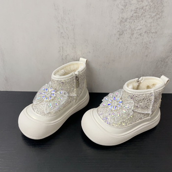 Детски снежни ботуши с кристали и панделка, водоустойчиви, принцес стил, горна част от ултра-фибър, гумирана подметка, модел Z85X9, за възраст 4–16 години