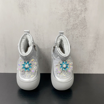 Детски снежни ботуши с кристали и панделка, водоустойчиви, принцес стил, горна част от ултра-фибър, гумирана подметка, модел Z85X9, за възраст 4–16 години