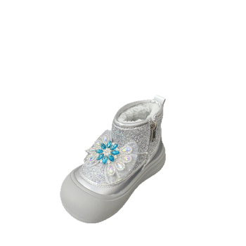 Детски снежни ботуши с кристали и панделка, водоустойчиви, принцес стил, горна част от ултра-фибър, гумирана подметка, модел Z85X9, за възраст 4–16 години