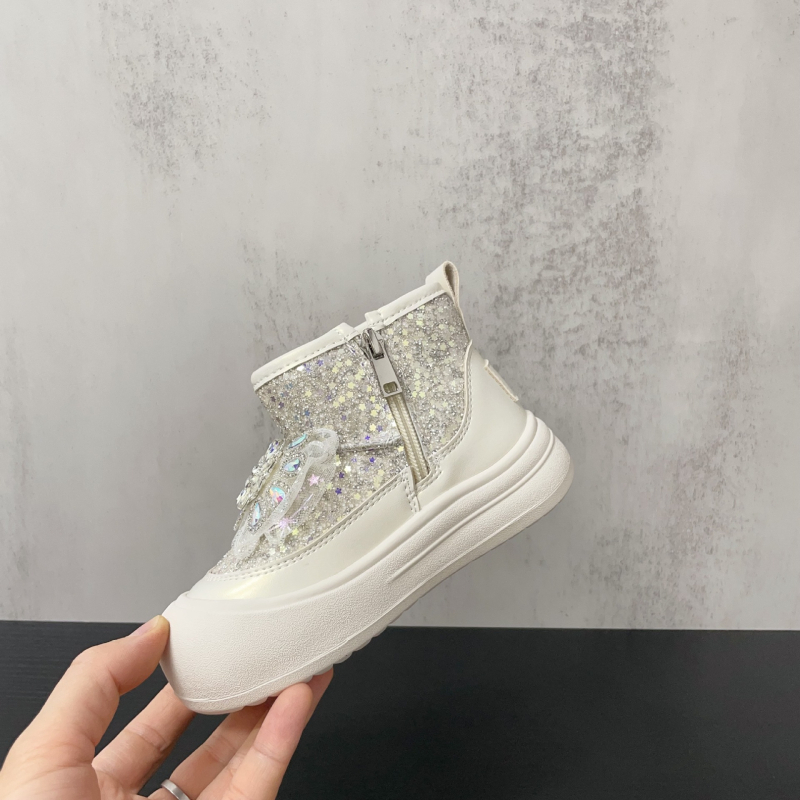 Детски снежни ботуши с кристали и панделка, водоустойчиви, принцес стил, горна част от ултра-фибър, гумирана подметка, модел Z85X9, за възраст 4–16 години