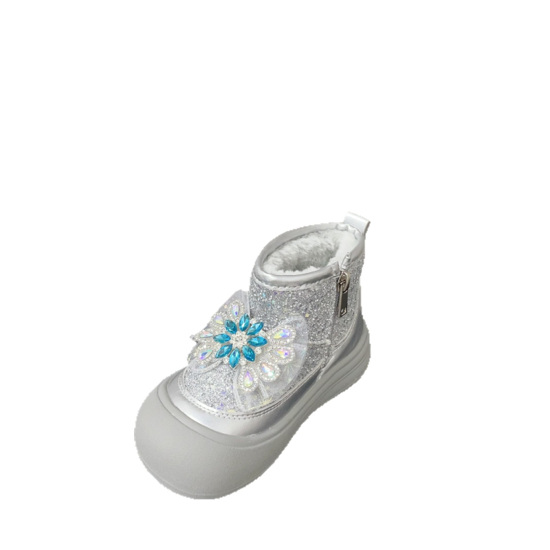Детски снежни ботуши с кристали и панделка, водоустойчиви, принцес стил, горна част от ултра-фибър, гумирана подметка, модел Z85X9, за възраст 4–16 години