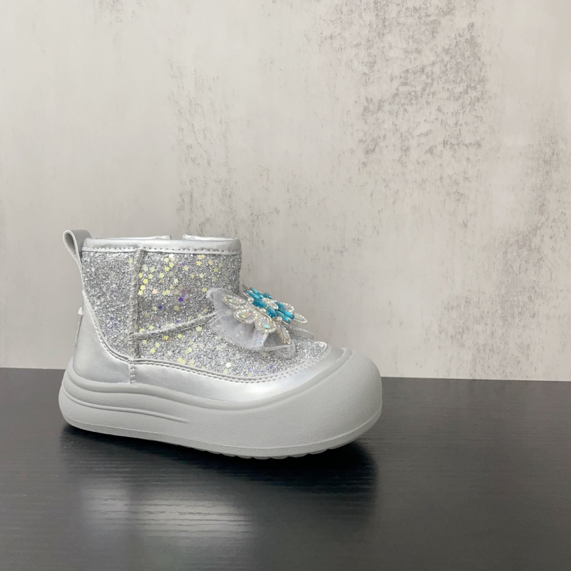 Детски снежни ботуши с кристали и панделка, водоустойчиви, принцес стил, горна част от ултра-фибър, гумирана подметка, модел Z85X9, за възраст 4–16 години