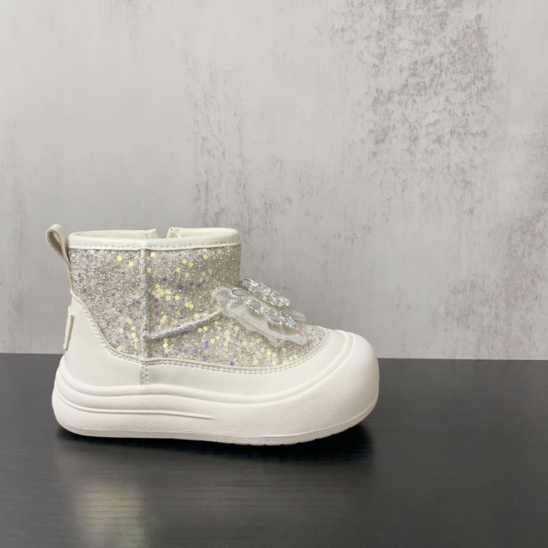 Детски снежни ботуши с кристали и панделка, водоустойчиви, принцес стил, горна част от ултра-фибър, гумирана подметка, модел Z85X9, за възраст 4–16 години