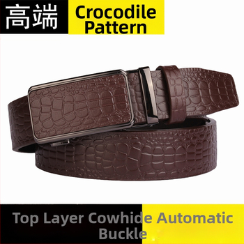 Vyriška odinė juosta iš tikros odos su krokodilo raštu, automatinis sagtis, plotis 3,5 cm