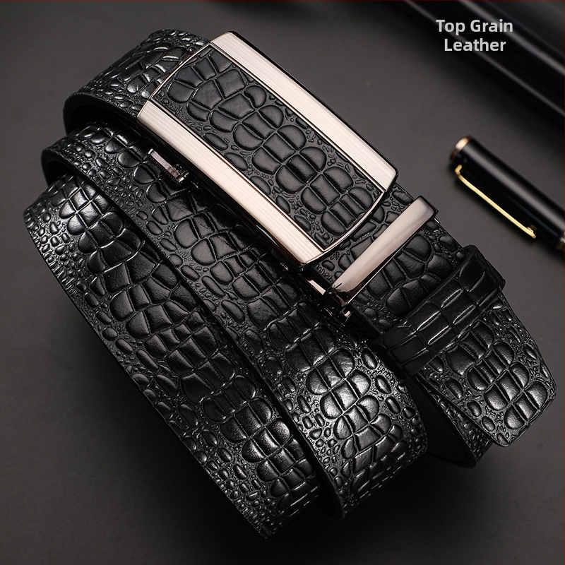Vyriška odinė juosta iš tikros odos su krokodilo raštu, automatinis sagtis, plotis 3,5 cm