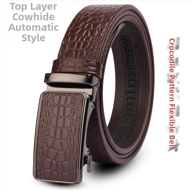 Vyriška odinė juosta iš tikros odos su krokodilo raštu, automatinis sagtis, plotis 3,5 cm