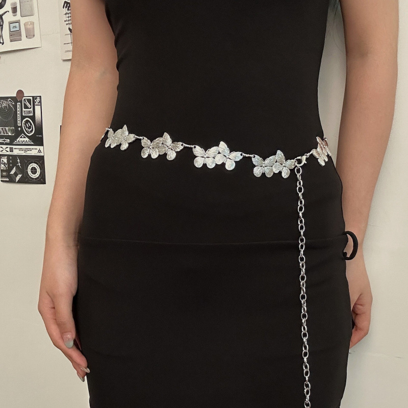 Juosmens grandinė su drugelio motyvu, retro boho stilius, lydinio medžiaga, 120 cm ilgio, moterims