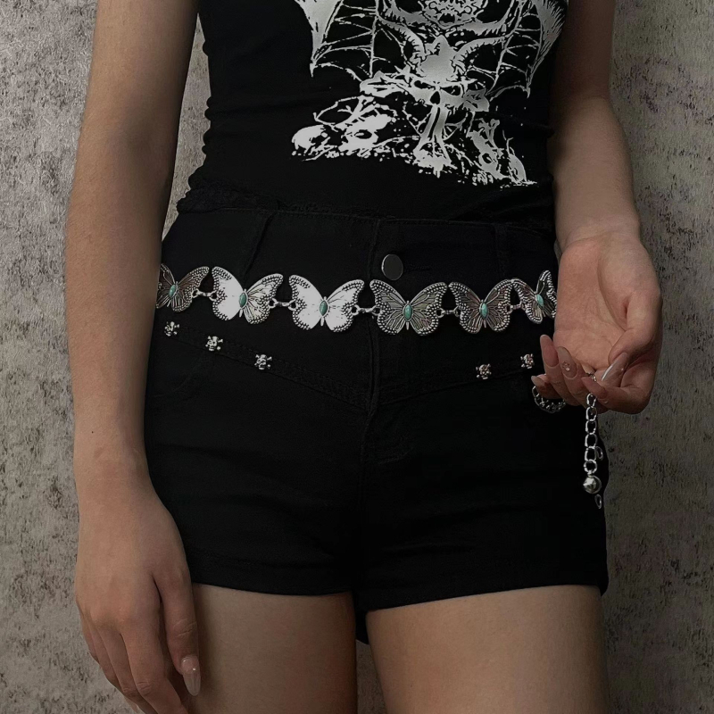 Juosmens grandinė su drugelio motyvu, retro boho stilius, lydinio medžiaga, 120 cm ilgio, moterims