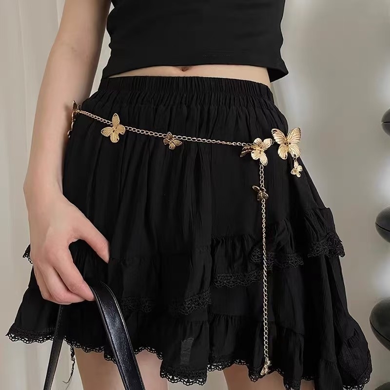 Juosmens grandinė su drugelio motyvu, retro boho stilius, lydinio medžiaga, 120 cm ilgio, moterims