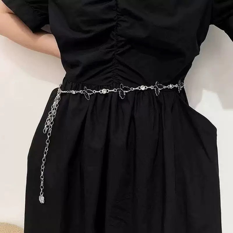 Juosmens grandinė su drugelio motyvu, retro boho stilius, lydinio medžiaga, 120 cm ilgio, moterims