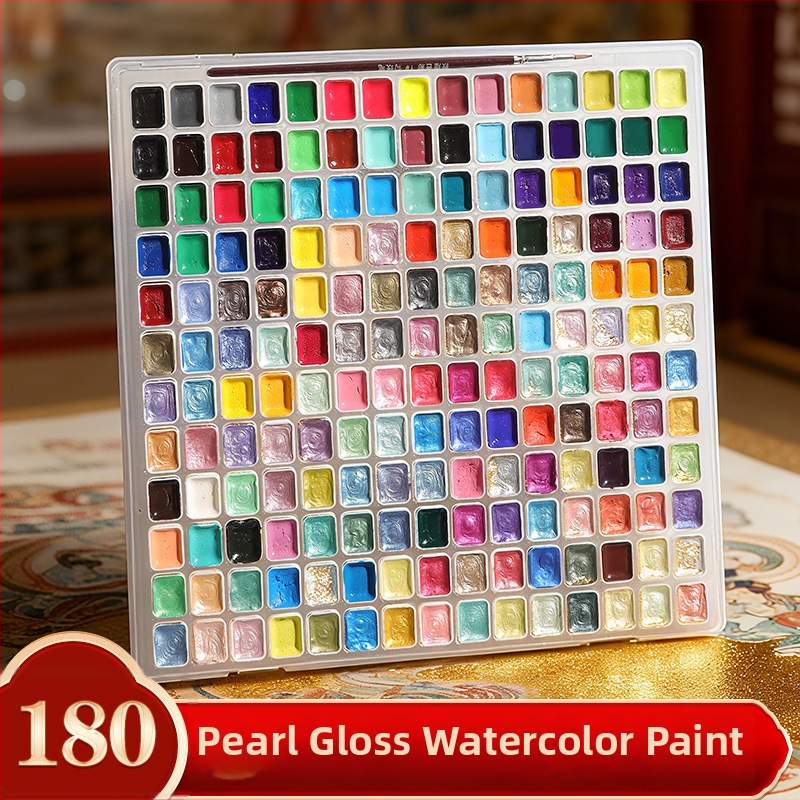 Giorgione Pärlise läikega tahked akvarellvärvid komplekt, 180 värvi, 3 g maht, PP plastikust karp