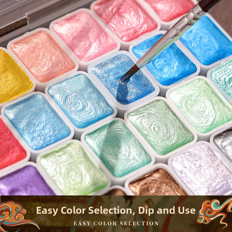 Giorgione Pärlise läikega tahked akvarellvärvid komplekt, 180 värvi, 3 g maht, PP plastikust karp