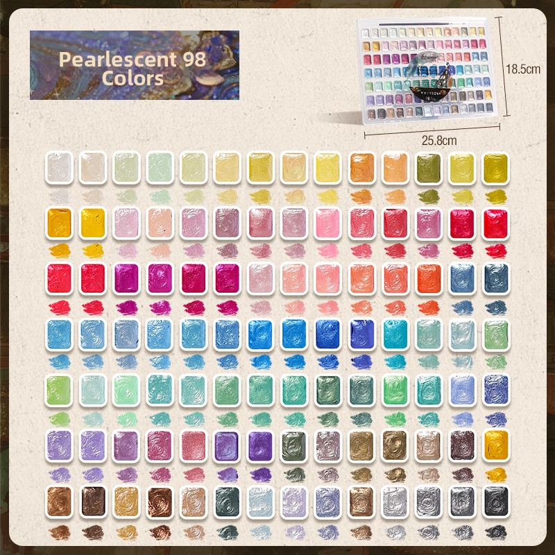 Giorgione Pärlise läikega tahked akvarellvärvid komplekt, 180 värvi, 3 g maht, PP plastikust karp