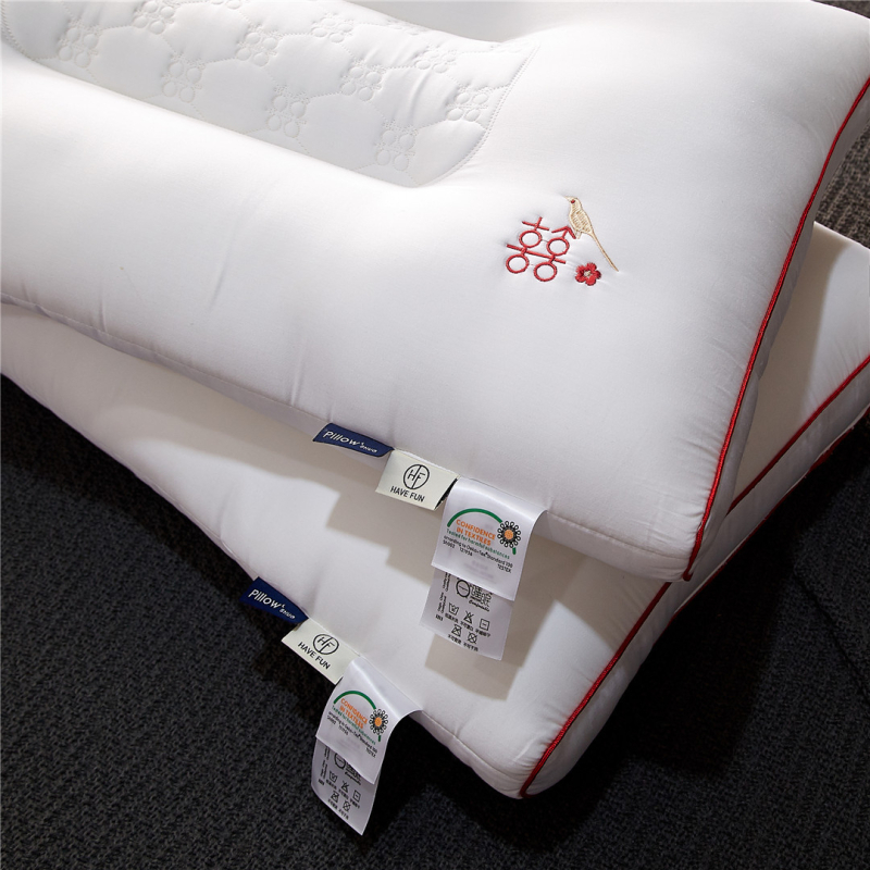 Латексен калъф за възглавница за шия с бродерия на символа двойна щастие, правоъгълна форма, естествен латекс, ядро от чист памук, тегло 3–4 кг, възможност за персонализация