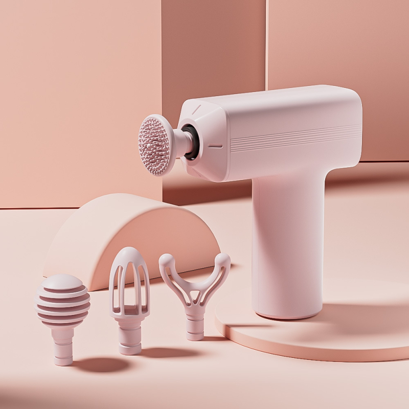 Masaj pentru fascie – Masaj portabil mini pentru mușchi, cu 4 capete, baterie încorporată, 3 trepte, zgomot redus sub 36 dB, autonomie baterie peste 12 ore