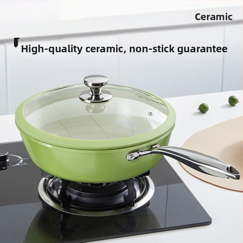 Wok su keraminiu nelipniu danga, geležinis korpusas, modelis ACTAE, stiklinis dangtelis, tinkamas bendrosioms viryklėms