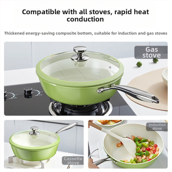 Wok su keraminiu nelipniu danga, geležinis korpusas, modelis ACTAE, stiklinis dangtelis, tinkamas bendrosioms viryklėms