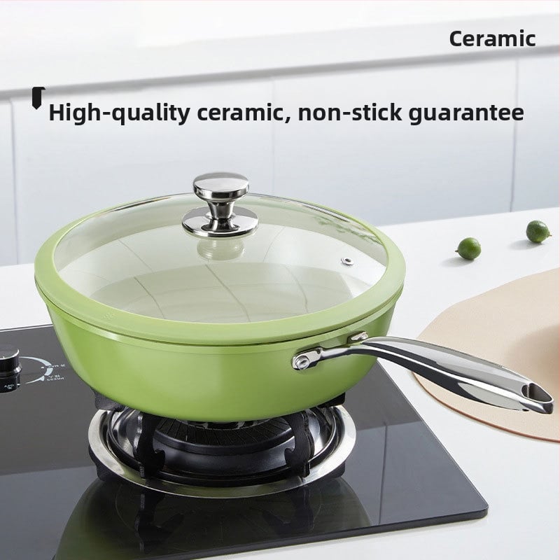 Wok su keraminiu nelipniu danga, geležinis korpusas, modelis ACTAE, stiklinis dangtelis, tinkamas bendrosioms viryklėms