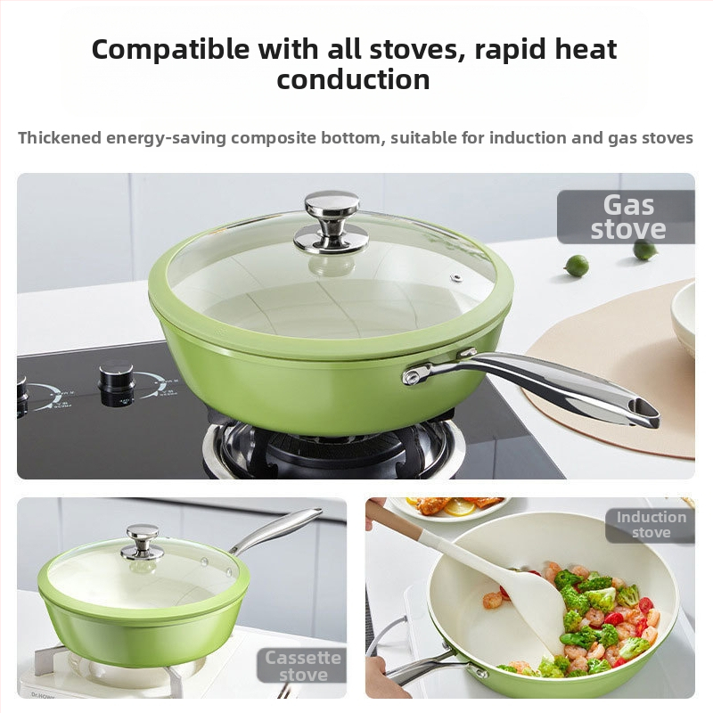 Wok su keraminiu nelipniu danga, geležinis korpusas, modelis ACTAE, stiklinis dangtelis, tinkamas bendrosioms viryklėms