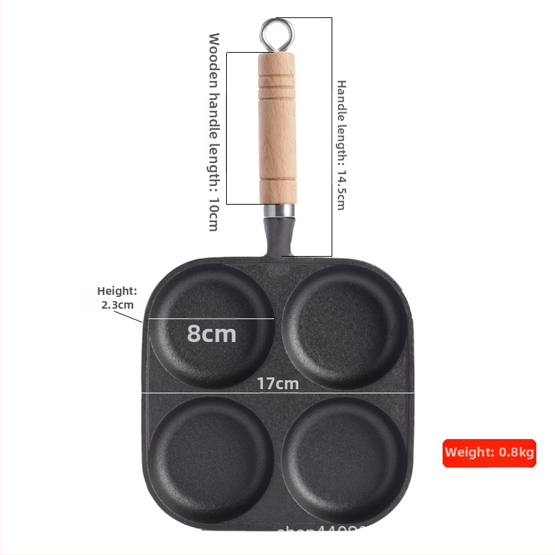 Ketausinė keptuvė su keturiomis skylėmis, be paviršiaus, plokščiu dugnu, skirta omletoms, blynom ir kiaušinių burgeriams