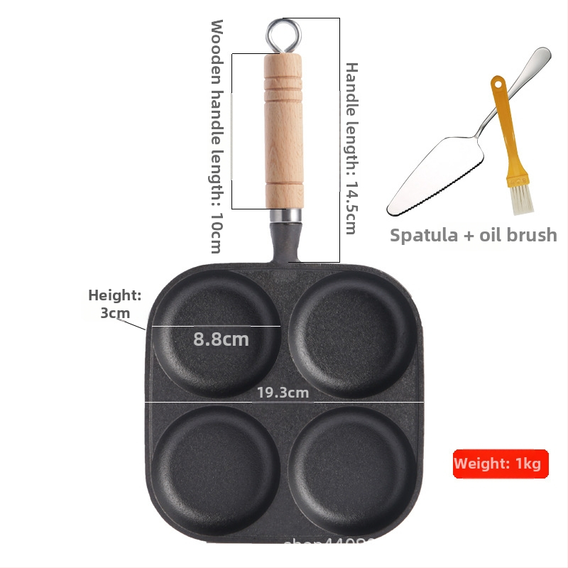 Ketausinė keptuvė su keturiomis skylėmis, be paviršiaus, plokščiu dugnu, skirta omletoms, blynom ir kiaušinių burgeriams