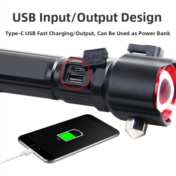 LED žibintuvė iš aliuminio lydinio, 5500mAh baterija, galia 30W, rankinis įkrovimas, diapazonas iki 500 m