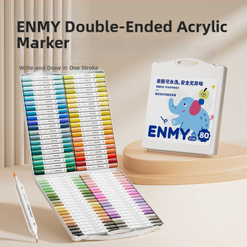 Enmi dvejų galvų akrilinis markeris vaikams, atsparus vandeniui, tinkamas DIY akvarelei, bazinė pakuotė