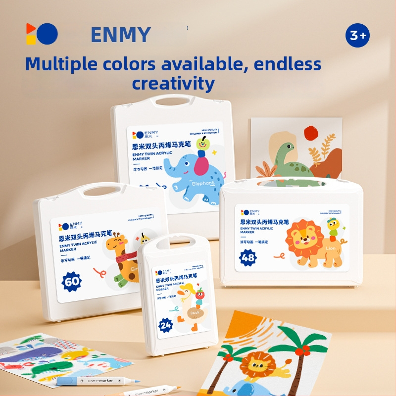 Enmi dvejų galvų akrilinis markeris vaikams, atsparus vandeniui, tinkamas DIY akvarelei, bazinė pakuotė