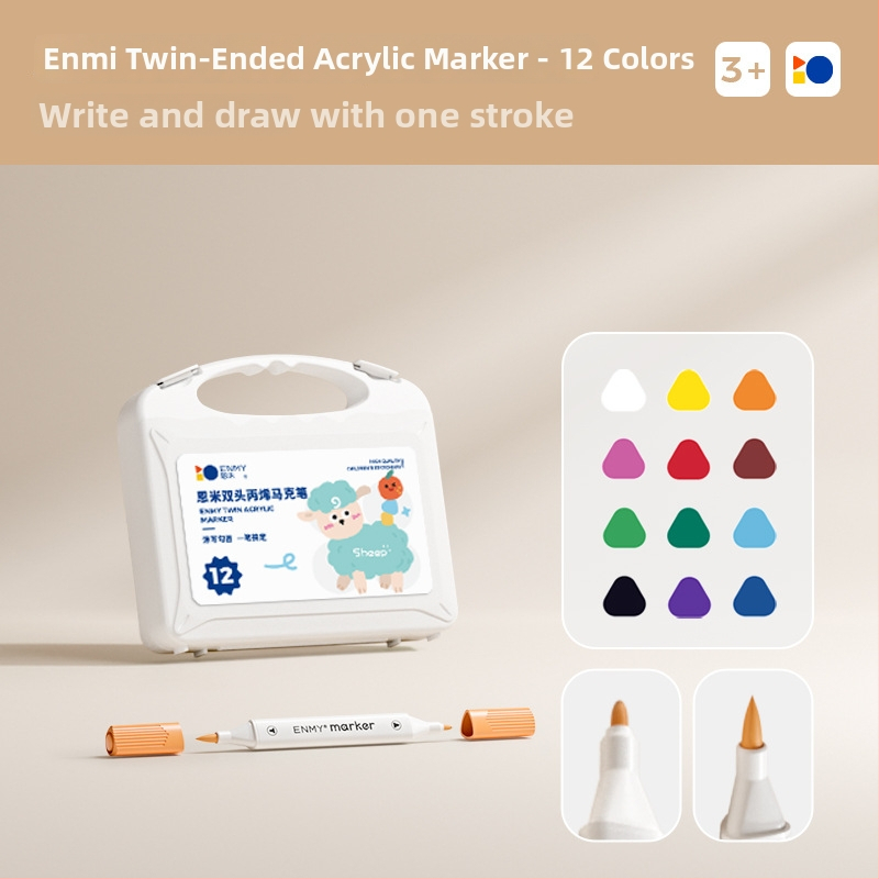 Enmi dvejų galvų akrilinis markeris vaikams, atsparus vandeniui, tinkamas DIY akvarelei, bazinė pakuotė