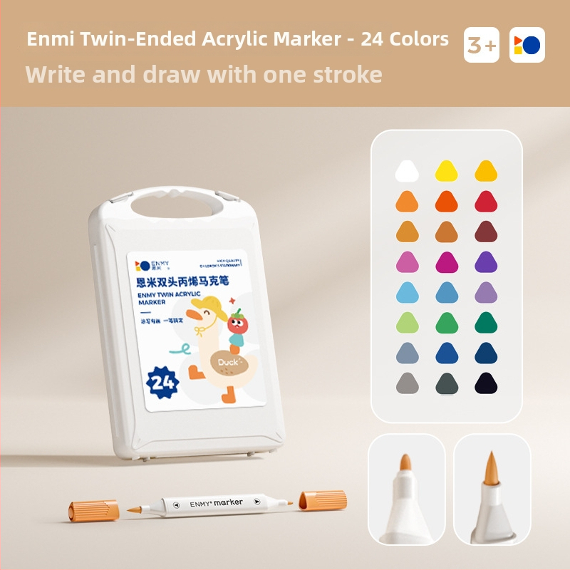 Enmi dvejų galvų akrilinis markeris vaikams, atsparus vandeniui, tinkamas DIY akvarelei, bazinė pakuotė